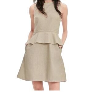Banana Republic Womens Tan Linen Blend Peplum Raw Hem Lined Dress Size 4